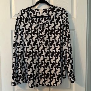 Chico’s Geometric Lace Up Popover Blouse Black and White Size 3 (XL)